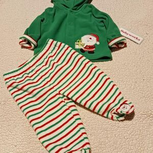 Baby Works Green Santa Hooded Outfit Set - Green/Red/White NWT 0-3 Months